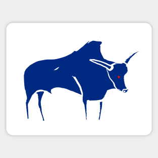 Cave line art of Aurochs in blue ink Sticker